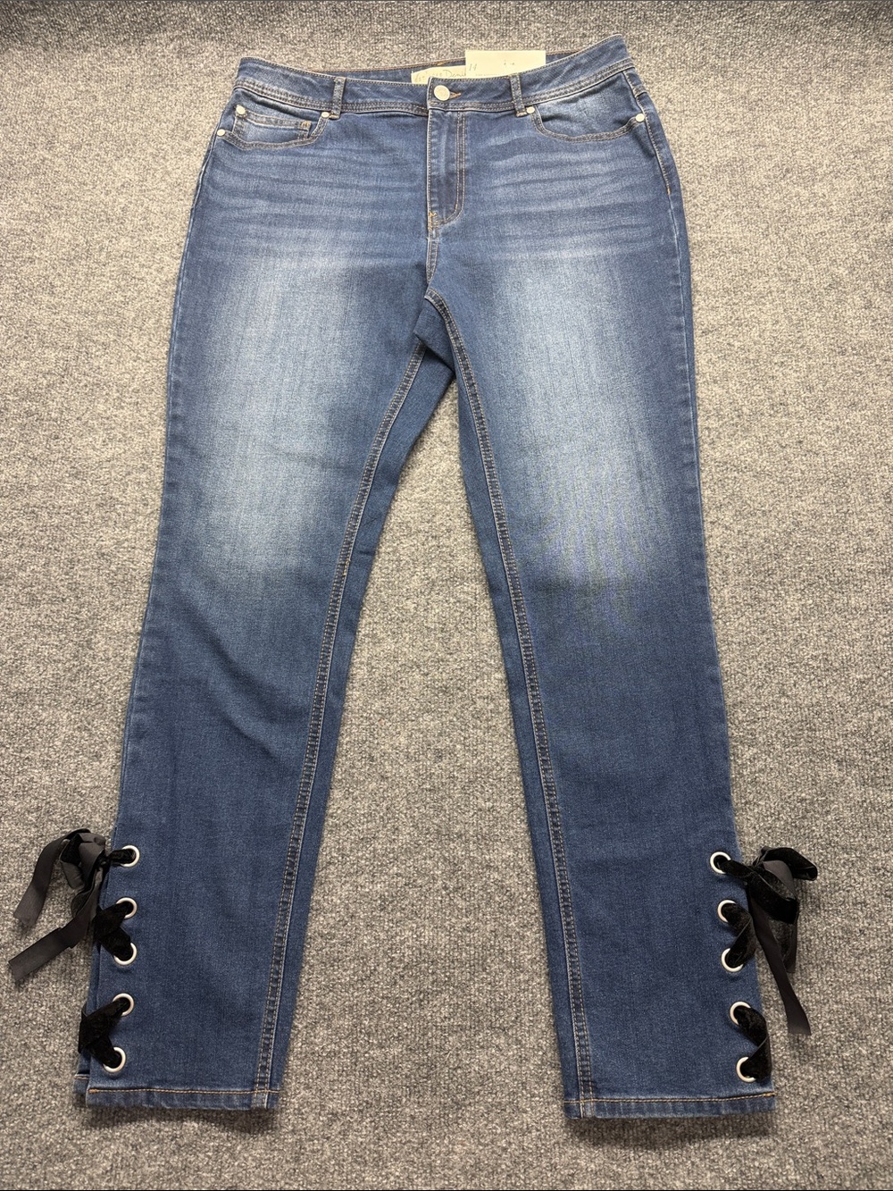 C Denim 1946 Hi-Rise Blue Cropped Jeans with Lace-Up Hem